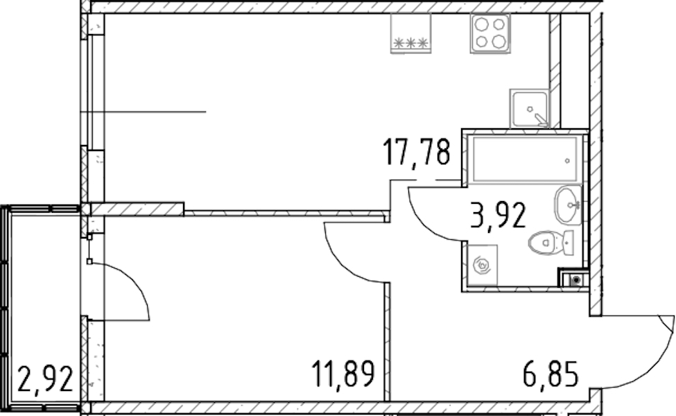 1-комнатная квартира 40.44 м², 8/23 эт., ЖК «Город Первых»